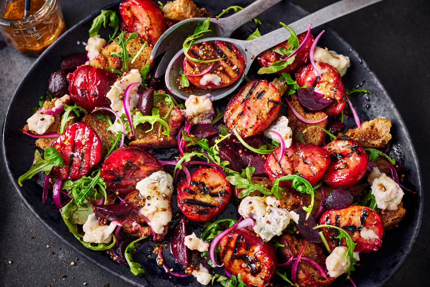 Plum, beetroot and gorgonzola panzanella recipe