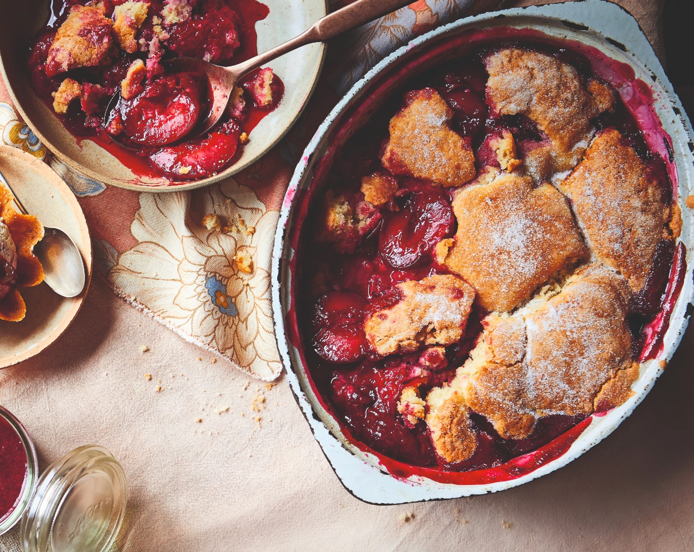 step 6 Bake for 30 minutes, until the fruit is bubbling and the cobbler topping is golden brown. Serve with clotted cream or ice cream.