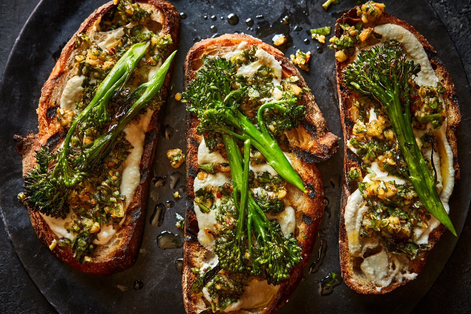 Goat's cheese, Tenderstem broccoli and walnut pesto on toast