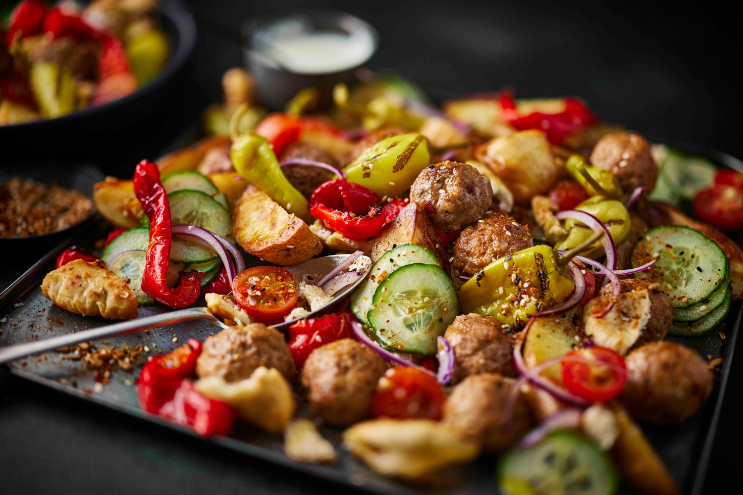 Healthy chicken meatball shawarma traybake recipe