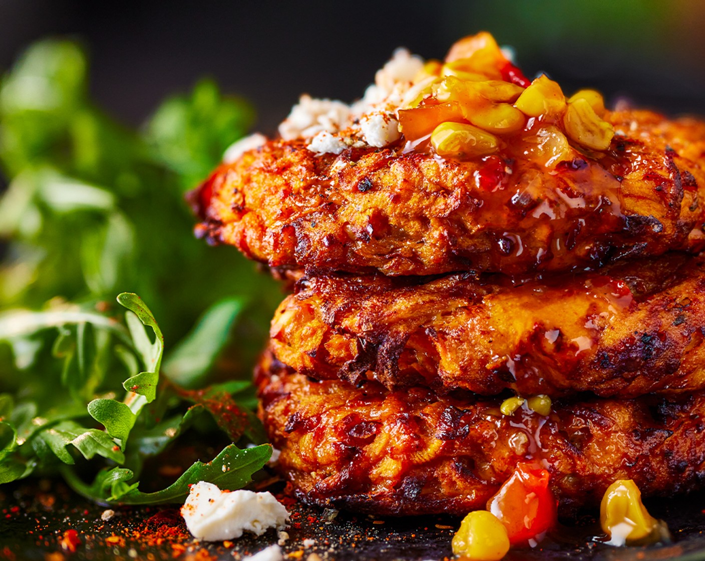step 3 Serve with the spicy mango chutney (1 tbsp) and crumbled Greek salad cheese (200 g). Serve alongside a green salad, if you like.
