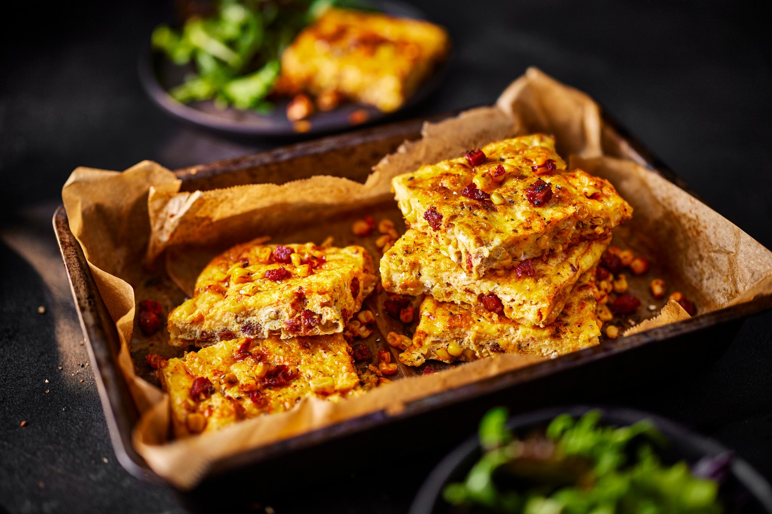 Sheet-pan chorizo and sweetcorn frittata recipe