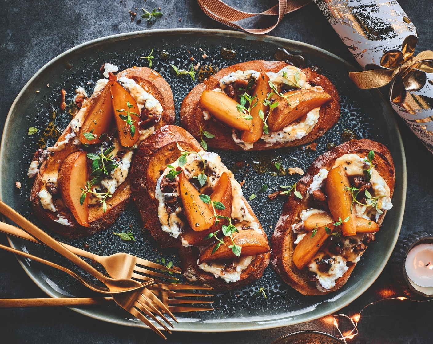 Pear, ricotta and chestnut bruschetta