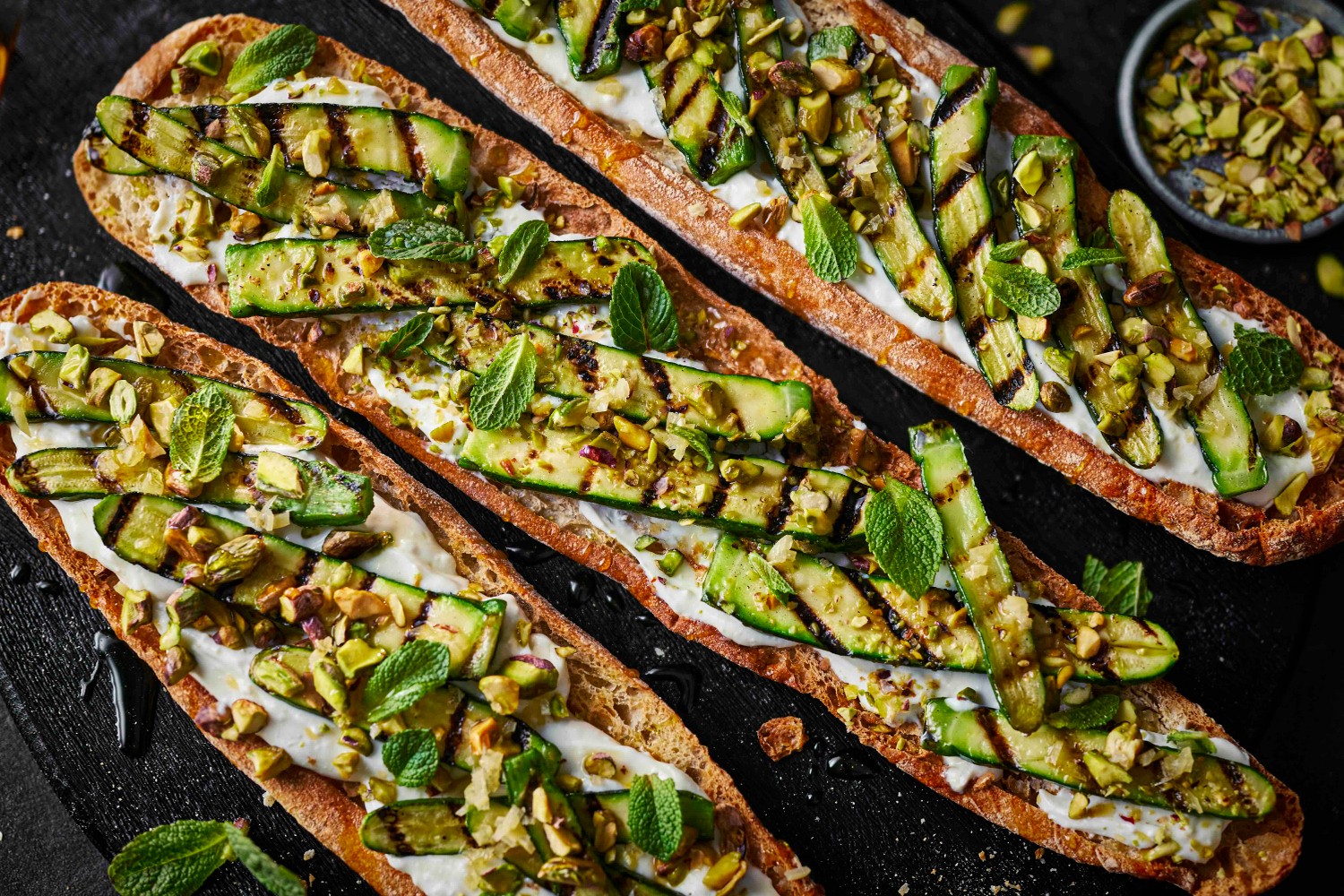 Whipped feta and charred courgette pan de cristal recipe