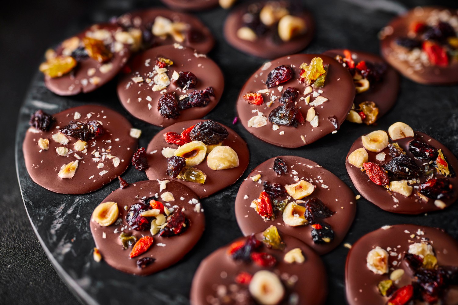 Dark chocolate, fruit and nut coins recipe