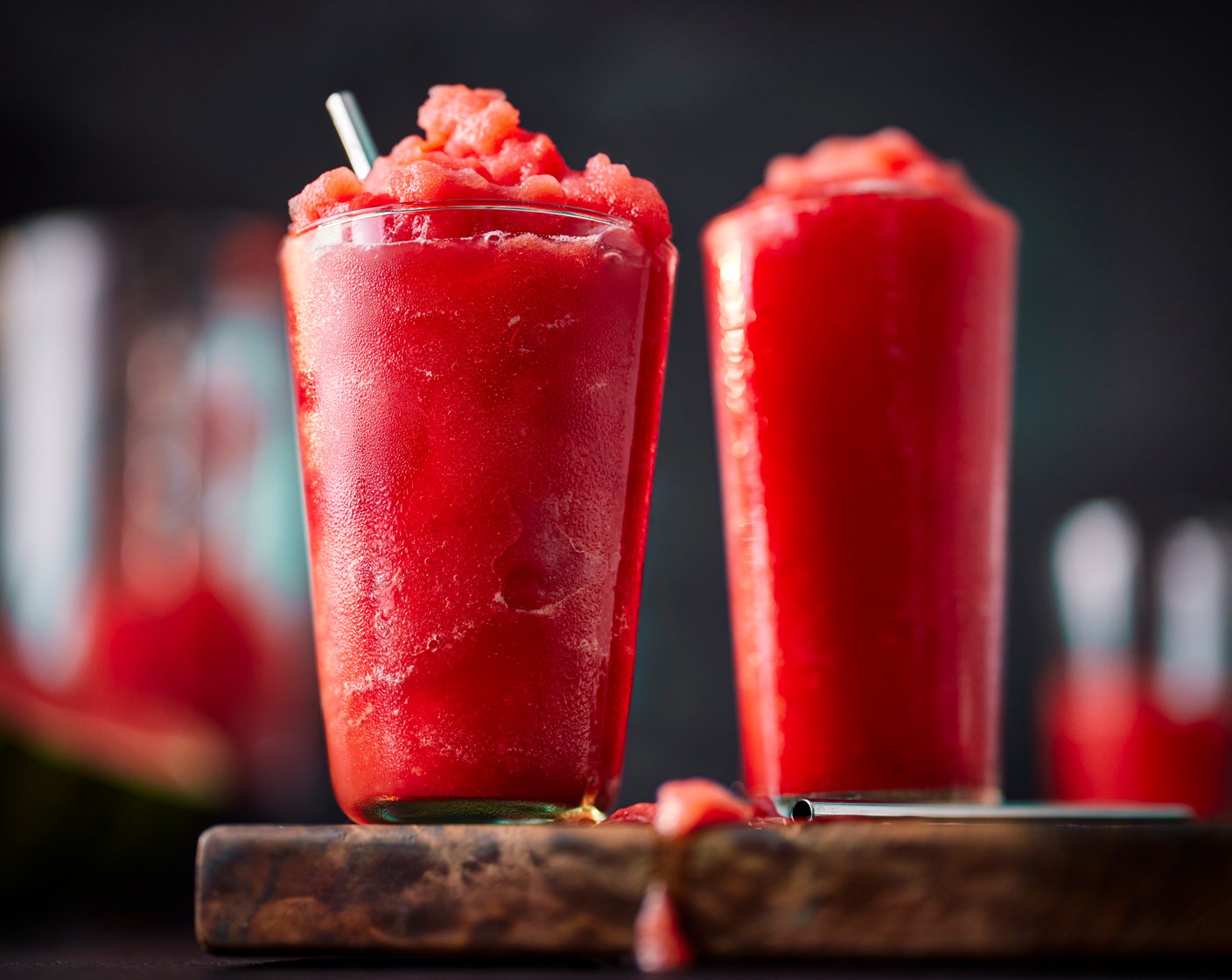 step 2 Add the frozen and fresh watermelon, lemon and lime cordial (3 tbsp), and lime juice (1) to a high-powered blender and blitz until smooth. Serve immediately with straws.