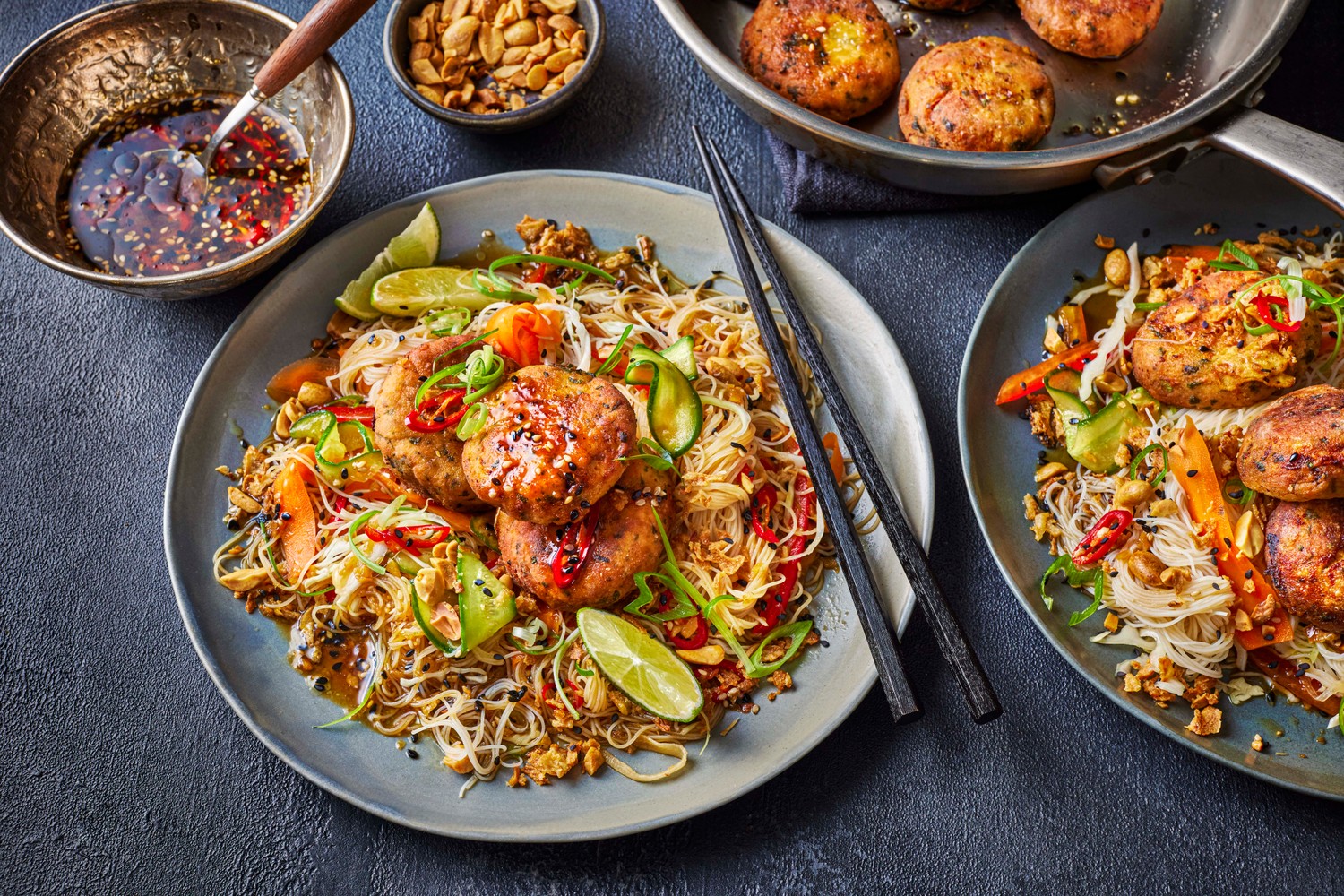 Thai-style salmon fishcakes with vermicelli noodle salad