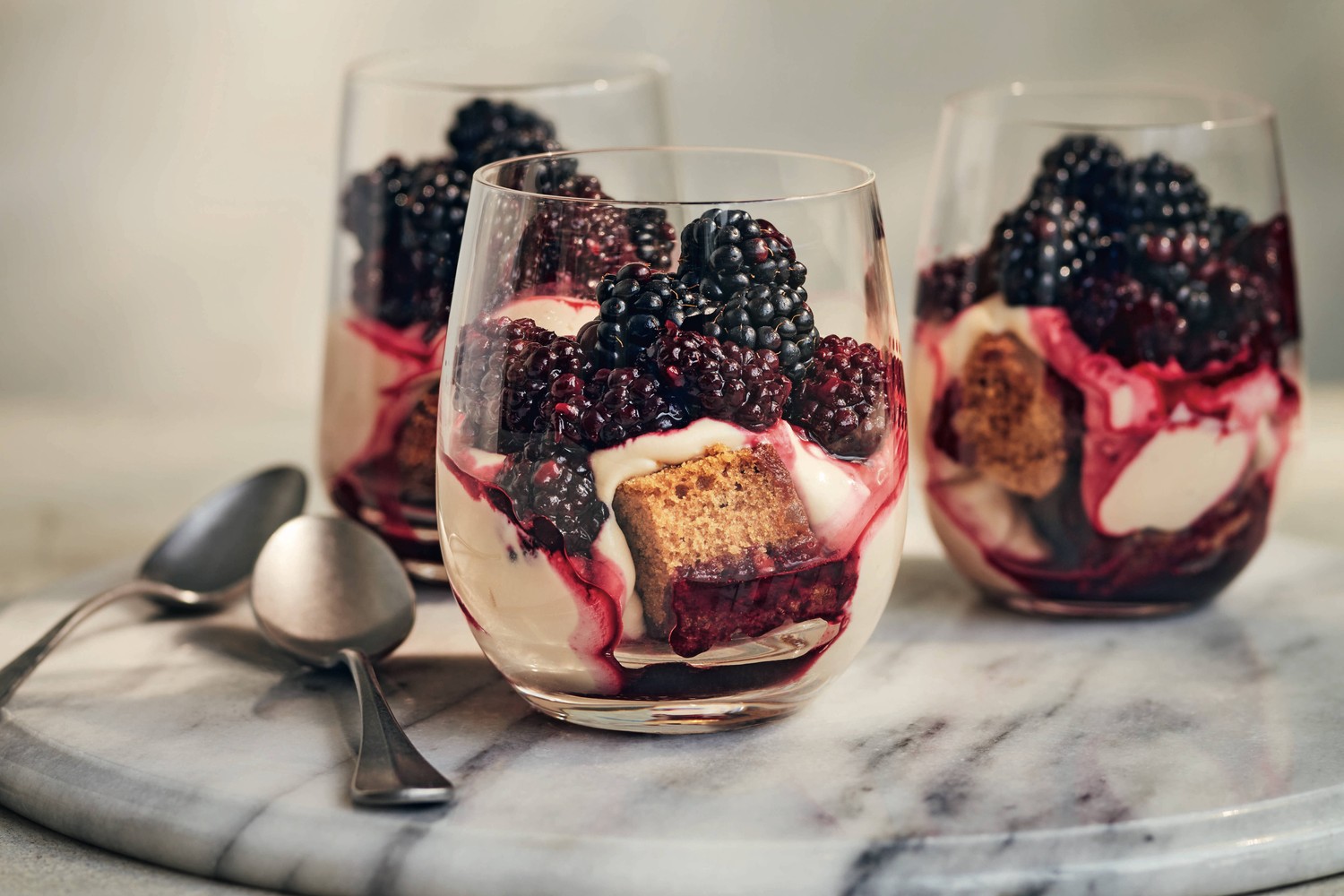 Blackberry, ginger and mascarpone trifles