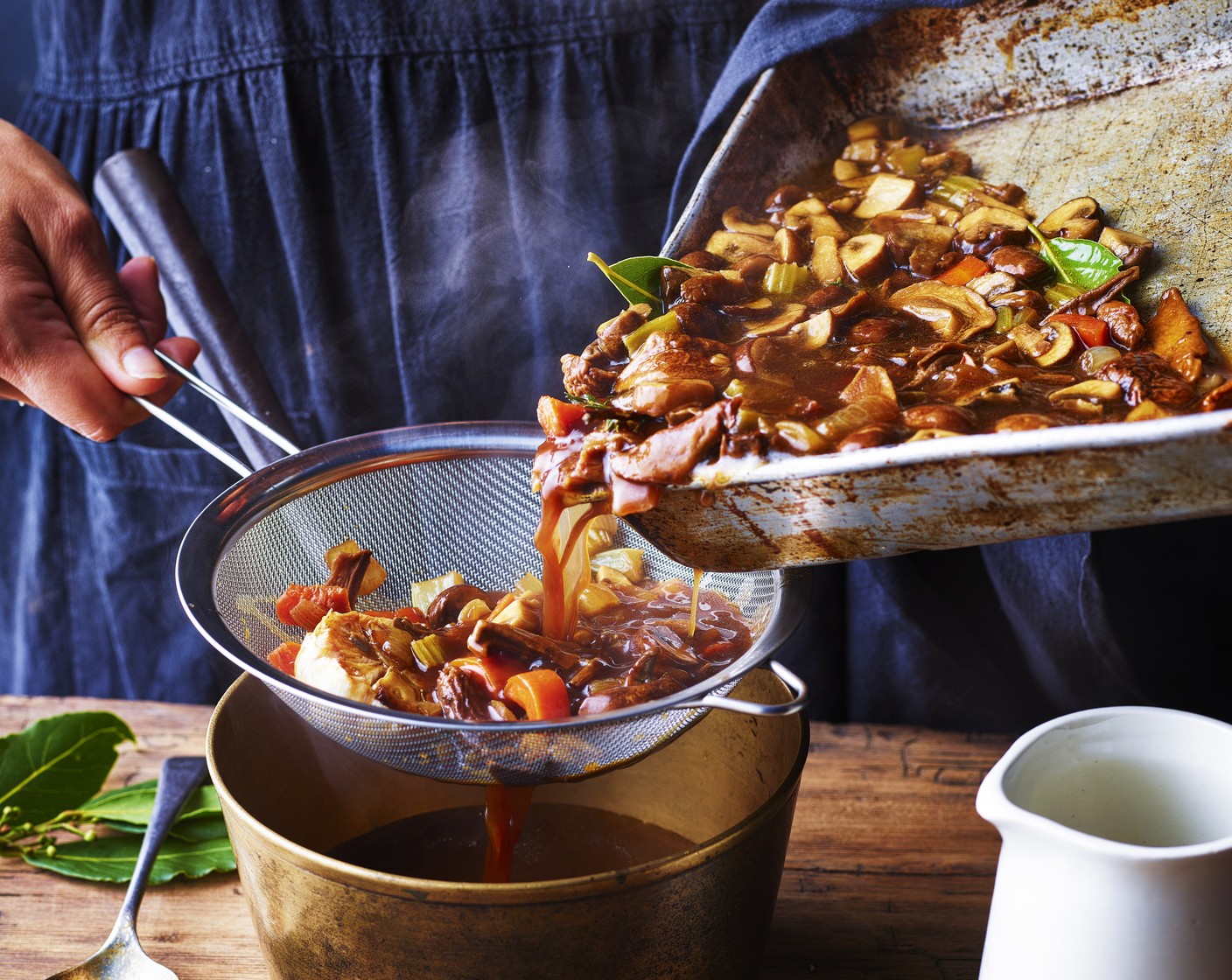 step 4 Bring to the boil, then simmer for 4-5 minutes. Add the red wine vinegar (1 splash) or Worcestershire sauce, season to taste, then pass the gravy through a sieve – it should have a silky texture.