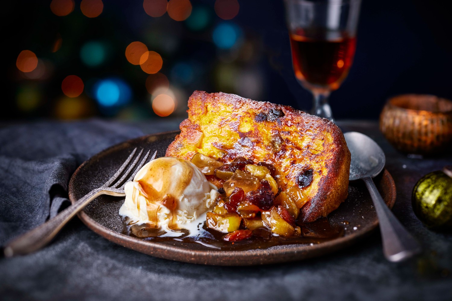 Christmas pannetone eggy bread with spiced fruit compote