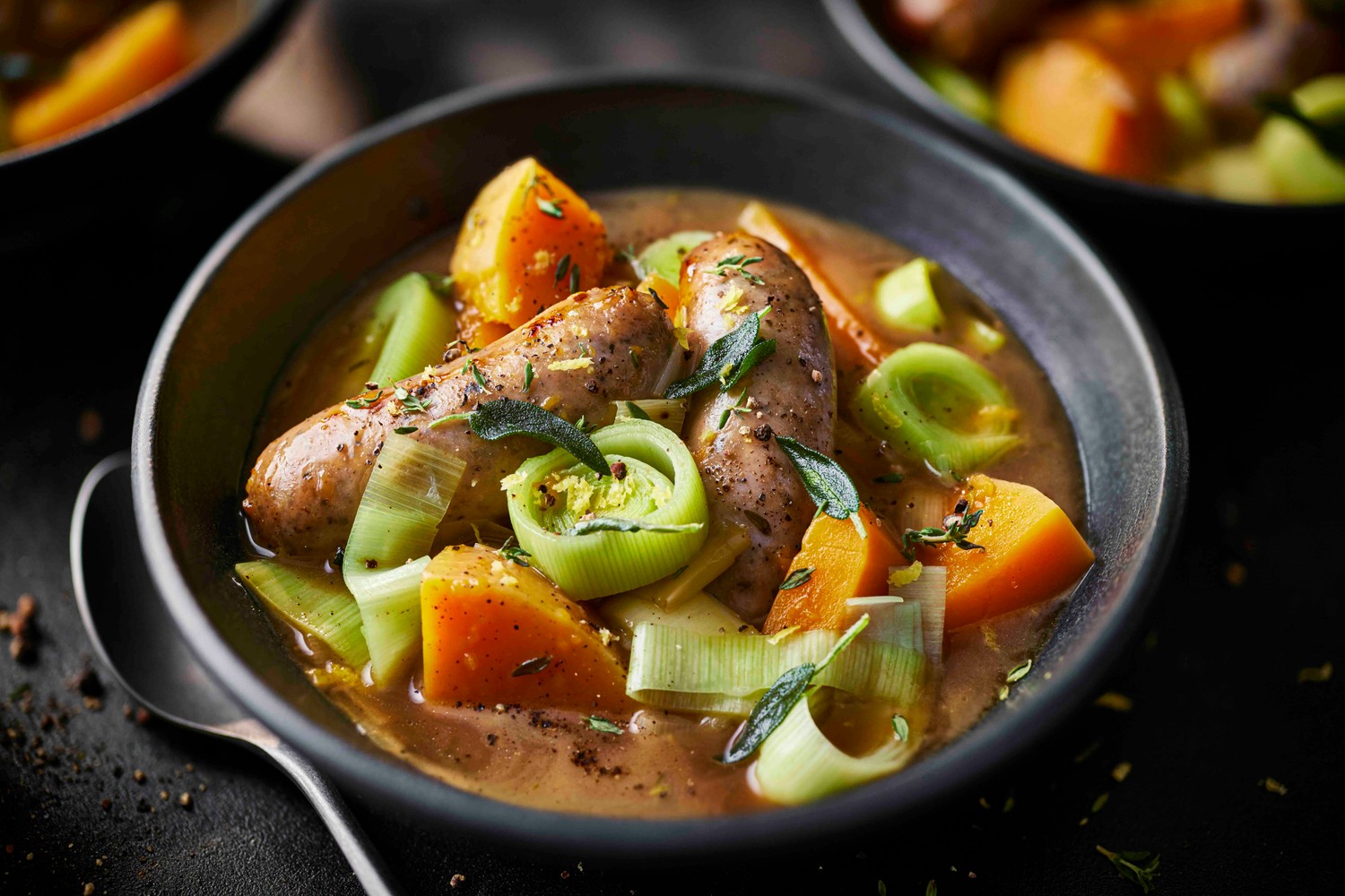 Slow cooker sausage, pumpkin and cider casserole