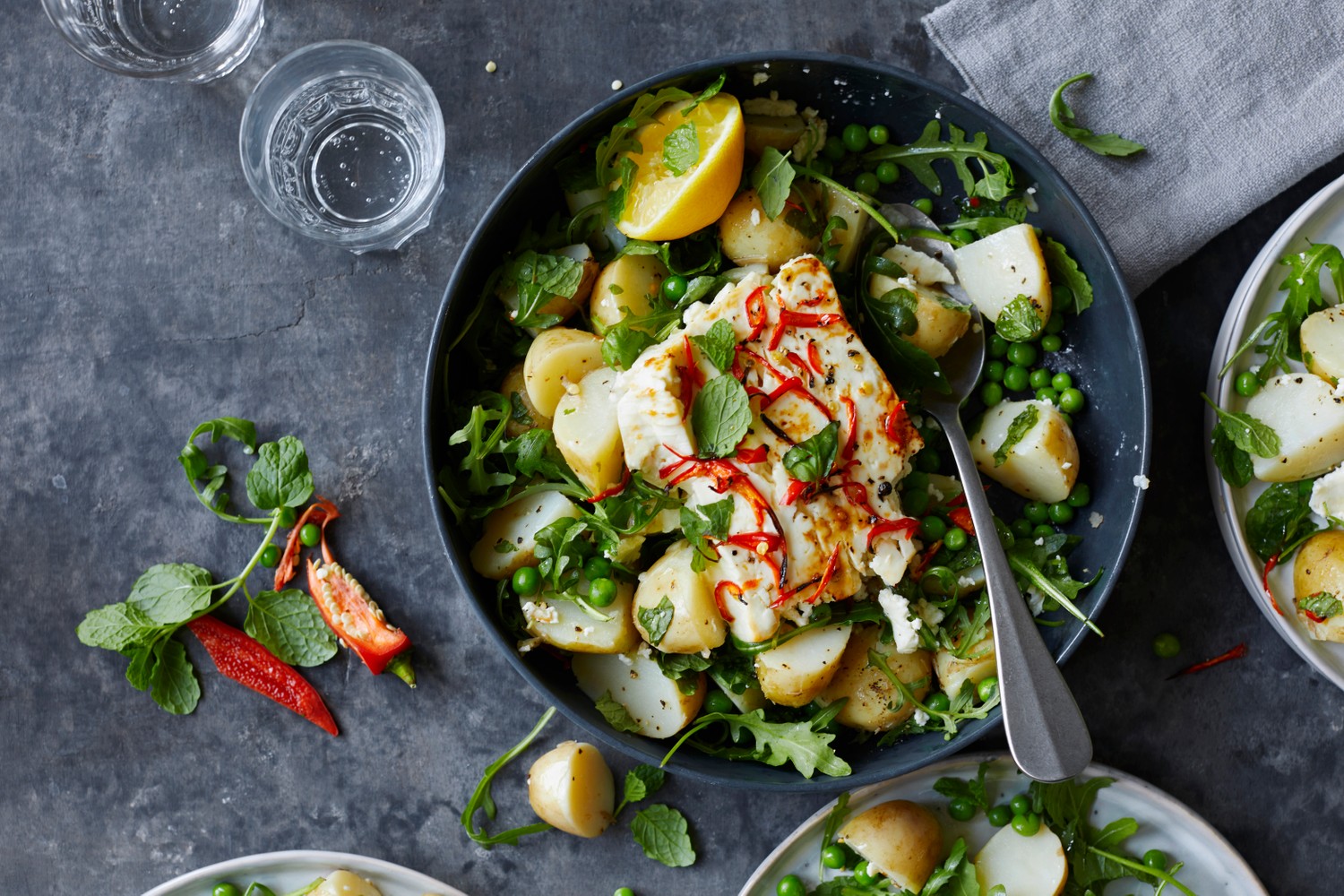 Jersey Royal potatoes with roasted feta