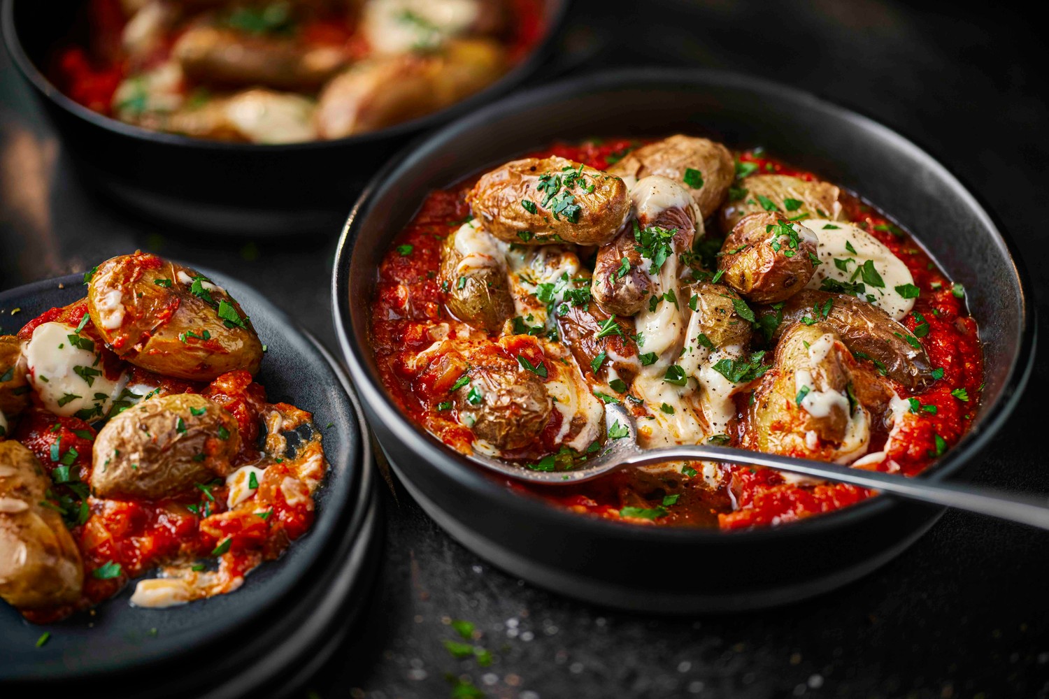 Crispy smashed Jersey Royal patatas bravas recipe