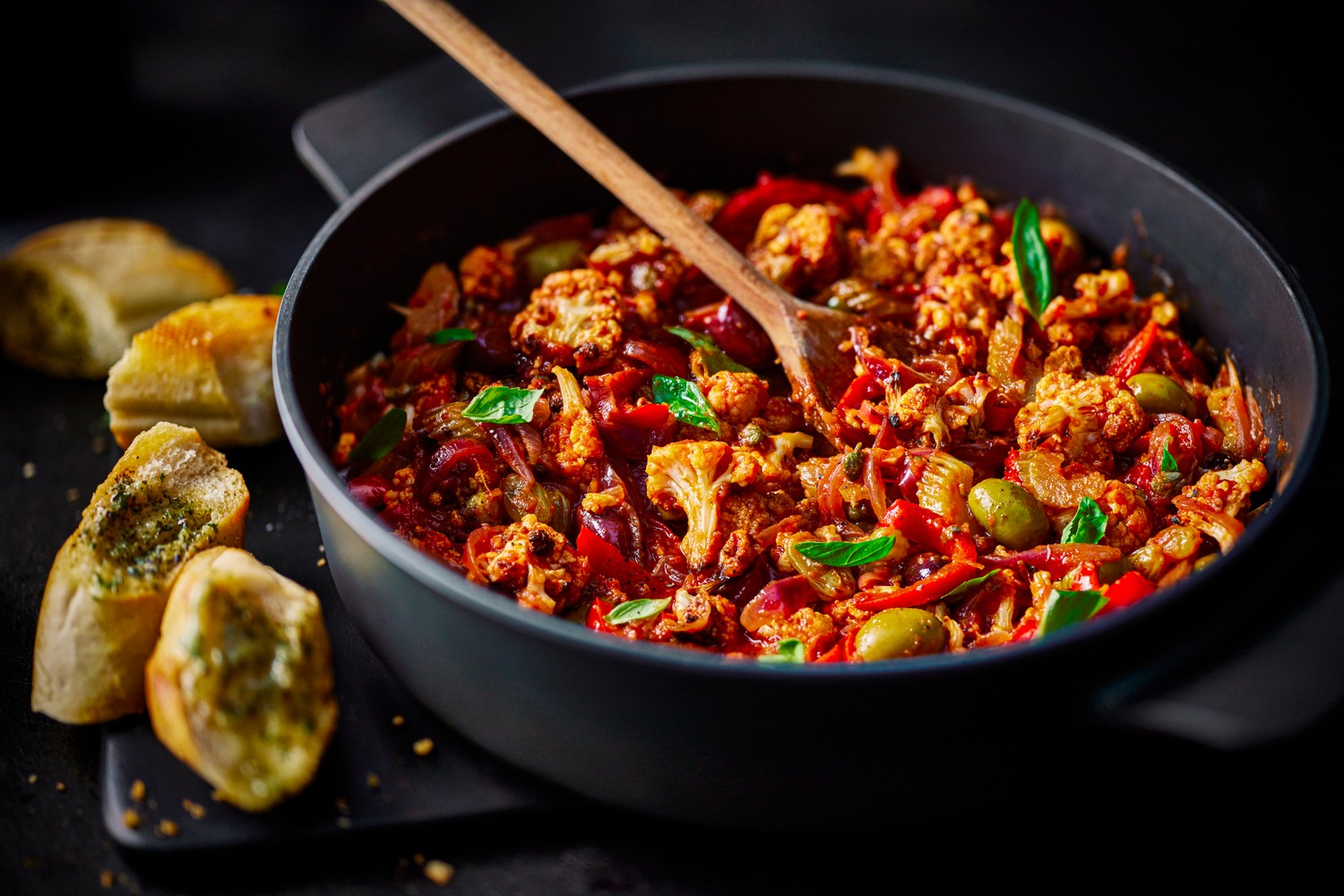 Cauliflower caponata with garlic bread recipe