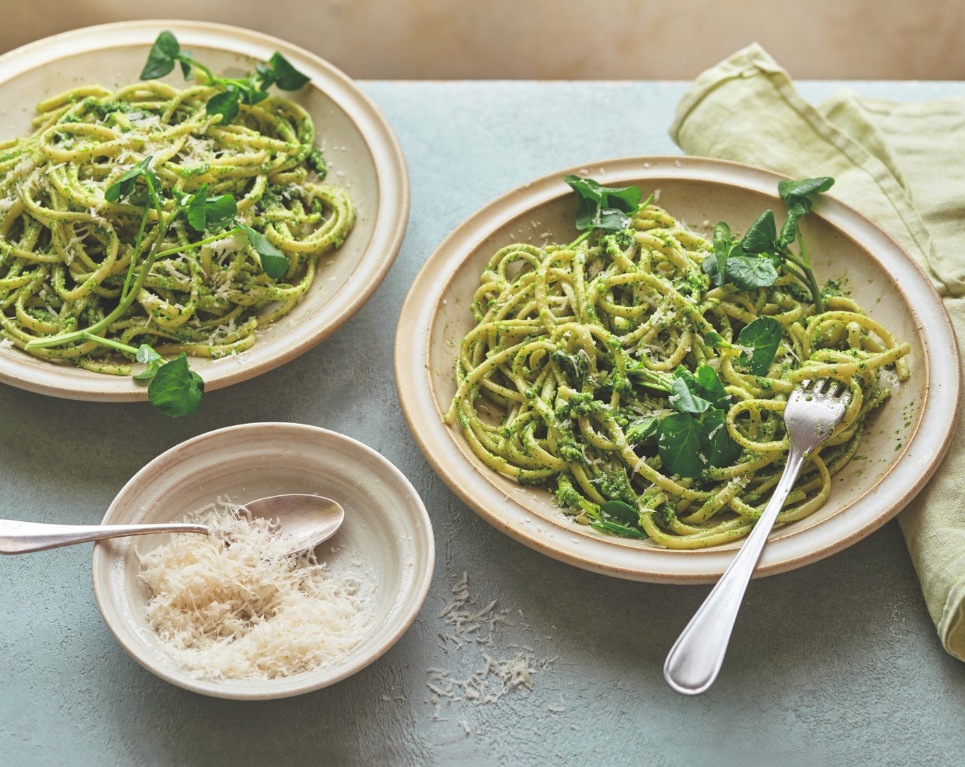 step 4 Serve immediately topped with the reserved watercress and a good scattering of parmesan.