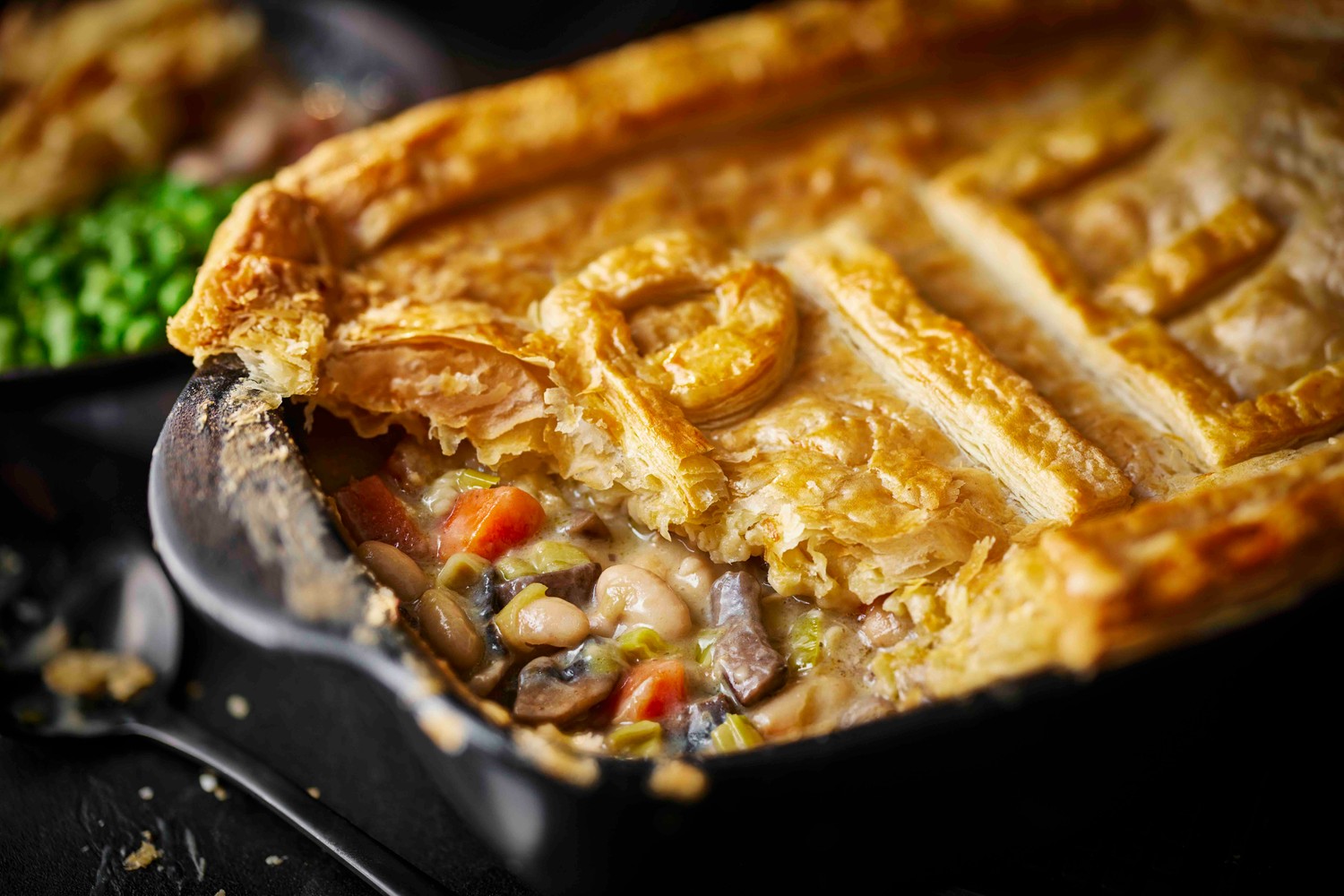 Cheat’s chicken, mushroom and cannellini bean pie