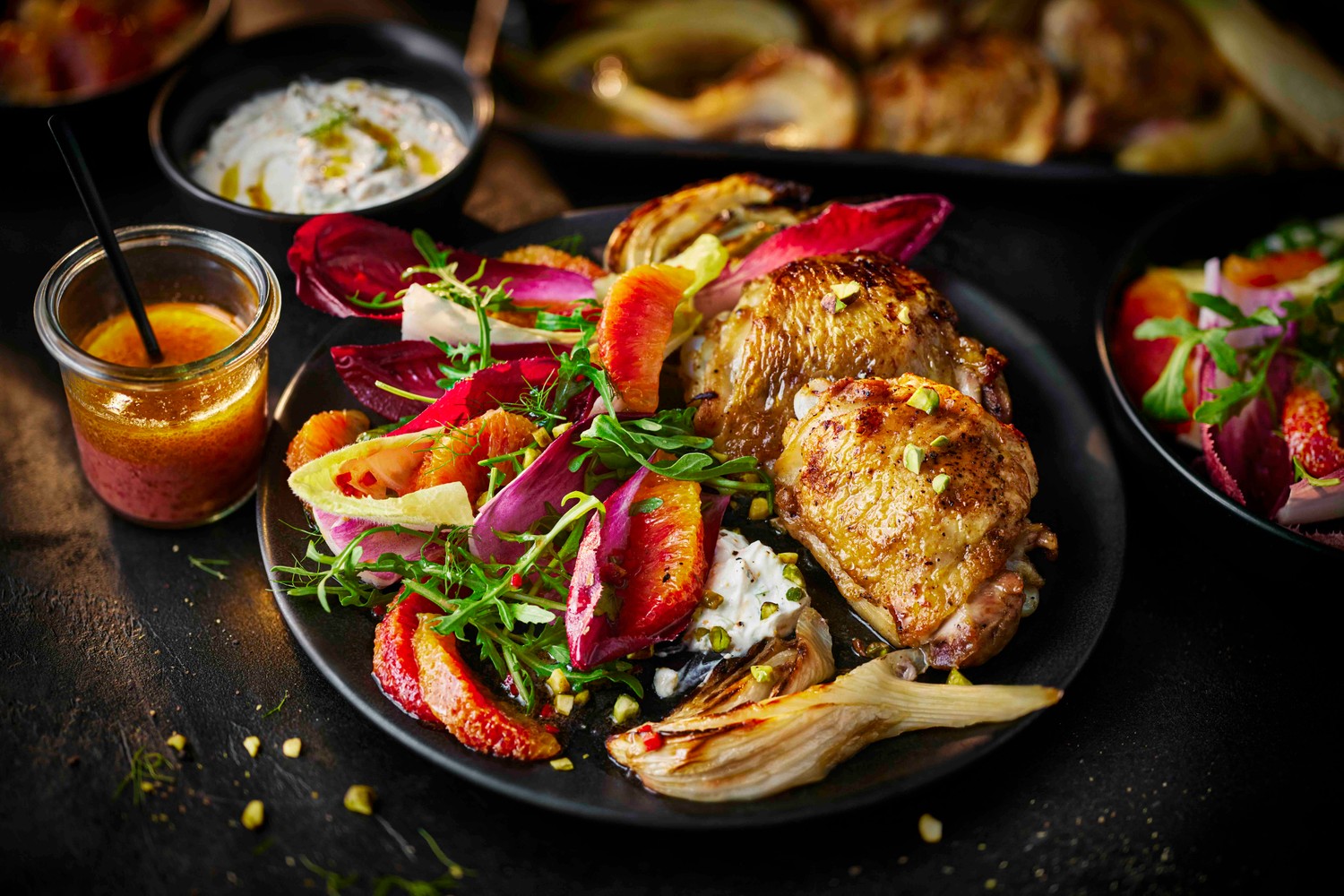 Roast chicken and fennel with a blood orange salad recipe
