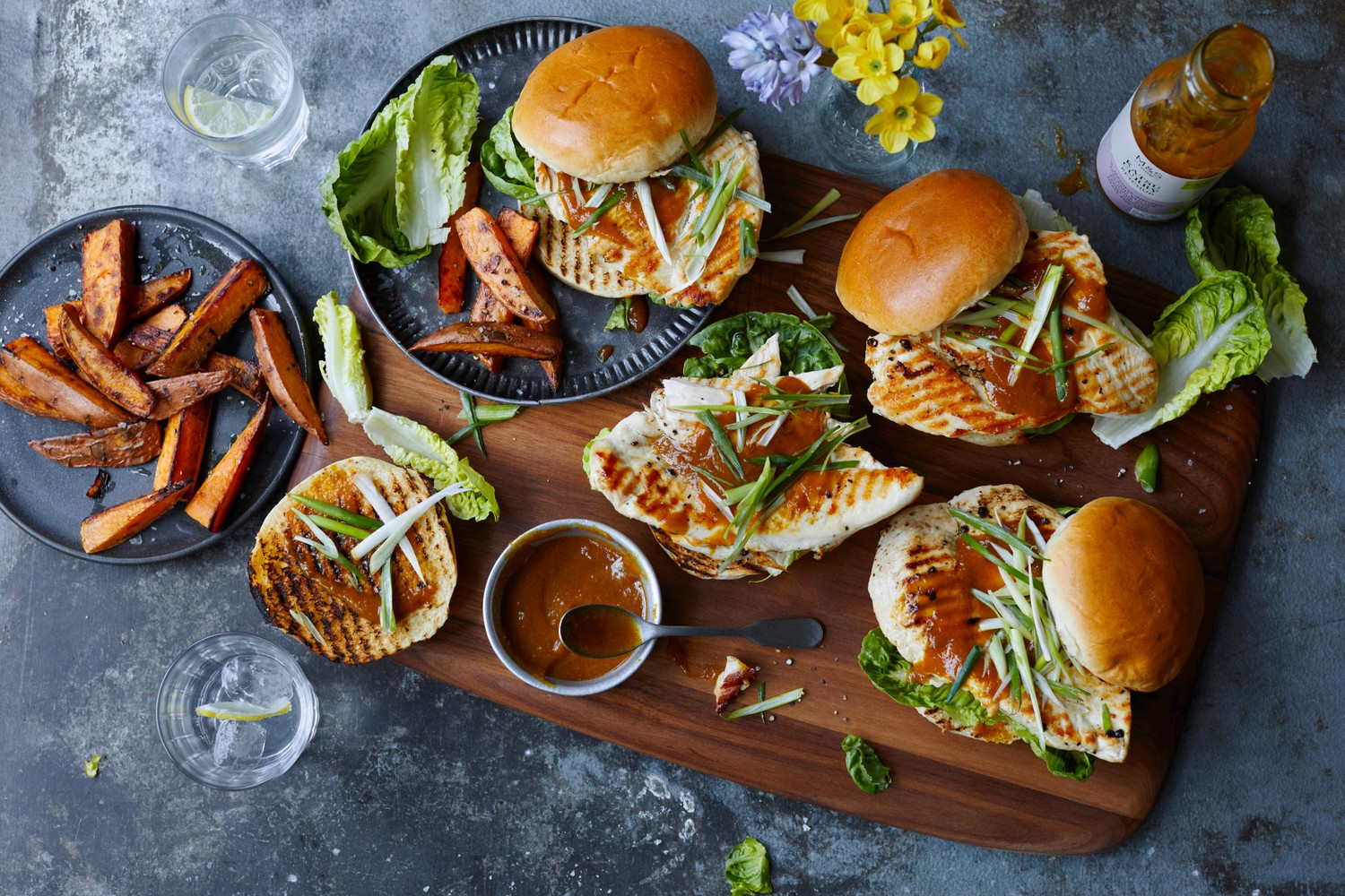 Chicken burgers with katsu ketchup