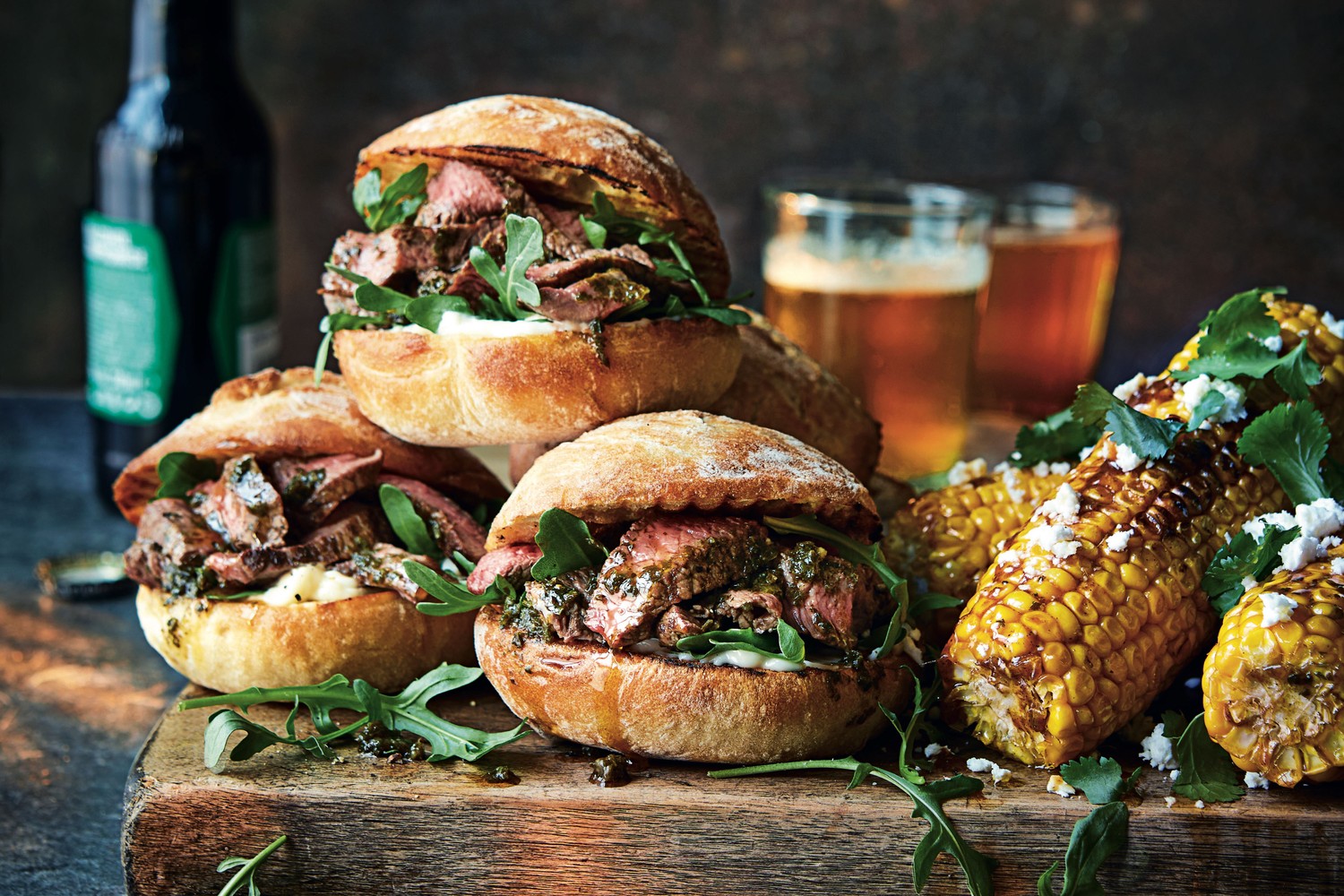 Picanha rump steak ciabatta with chimichurri and spicy corn