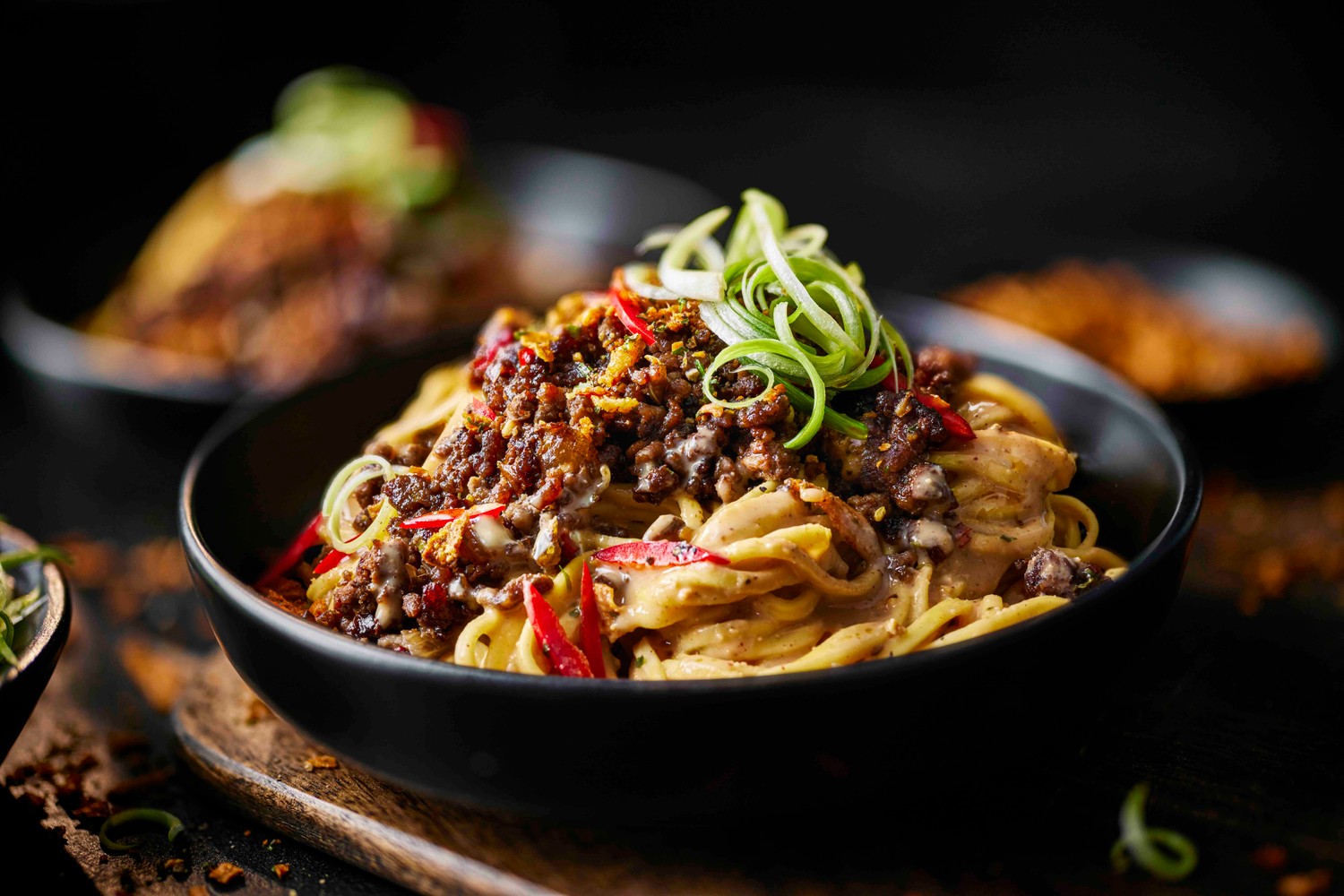Crispy chilli beef peanut noodles