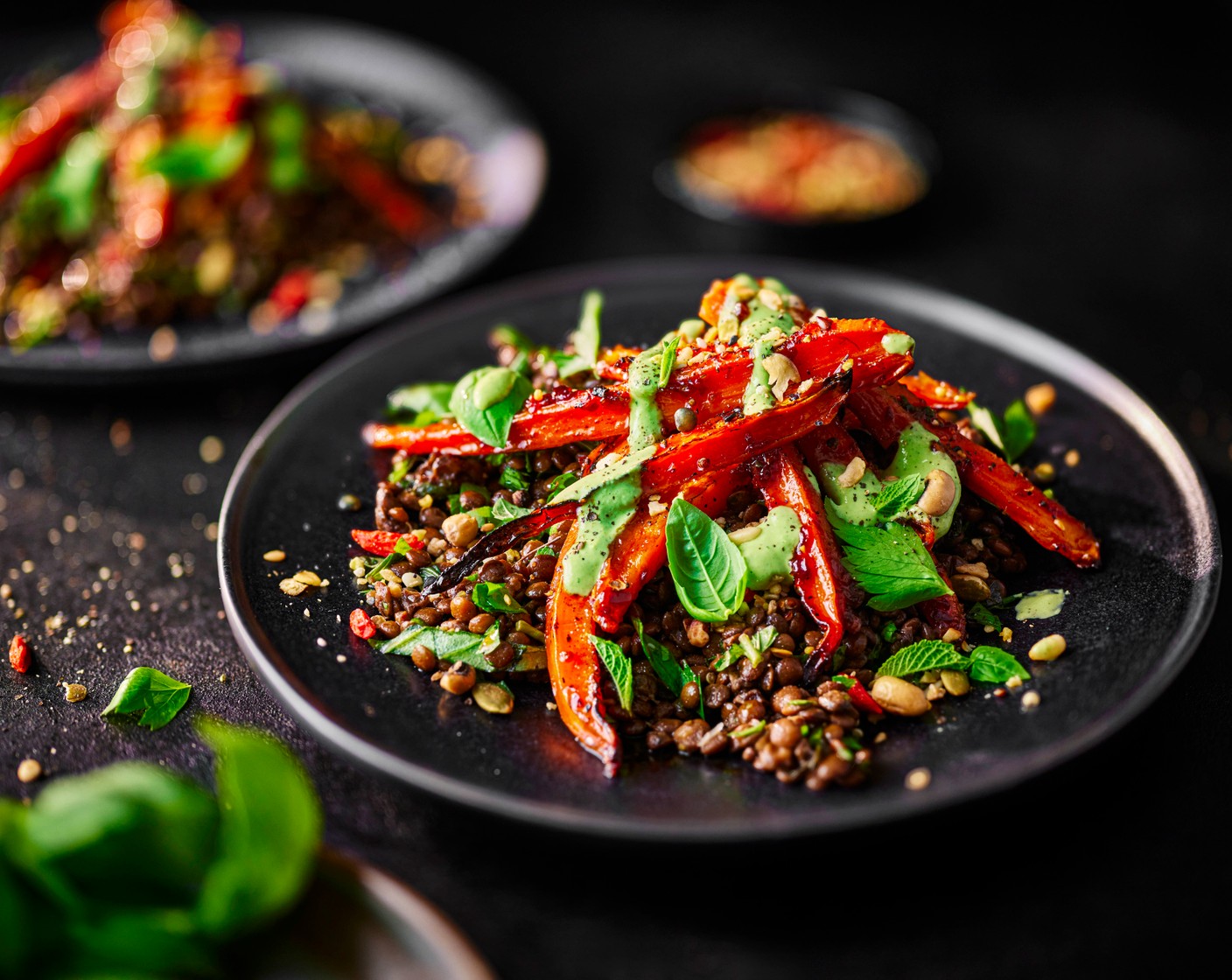 step 5 Serve the lentils topped with the sticky roasted carrots and drizzled with the coconut dressing. Finish with a sprinkling of gut booster mix (1 tbsp).