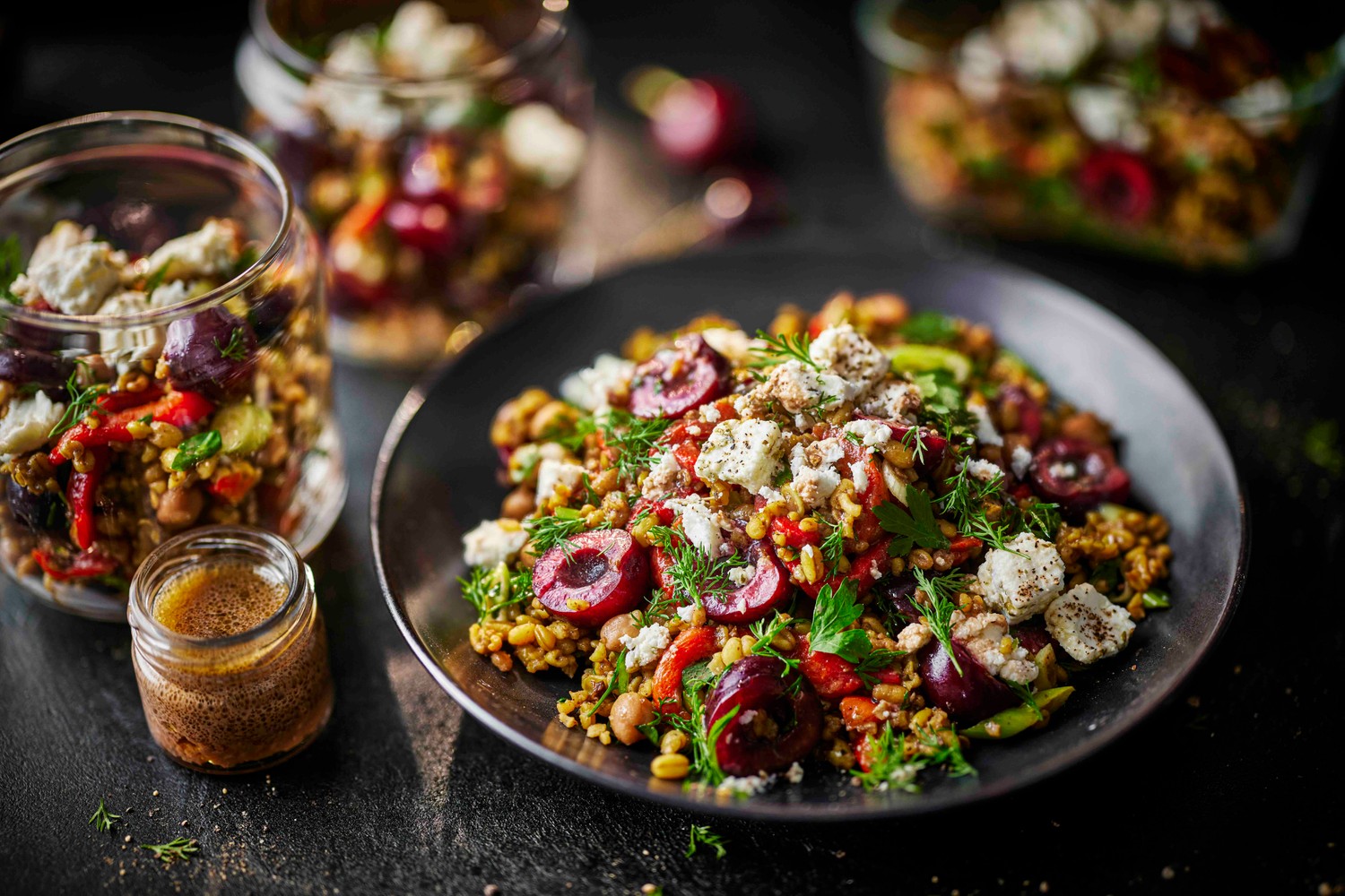 Healthy cherry and feta grain bowls recipe