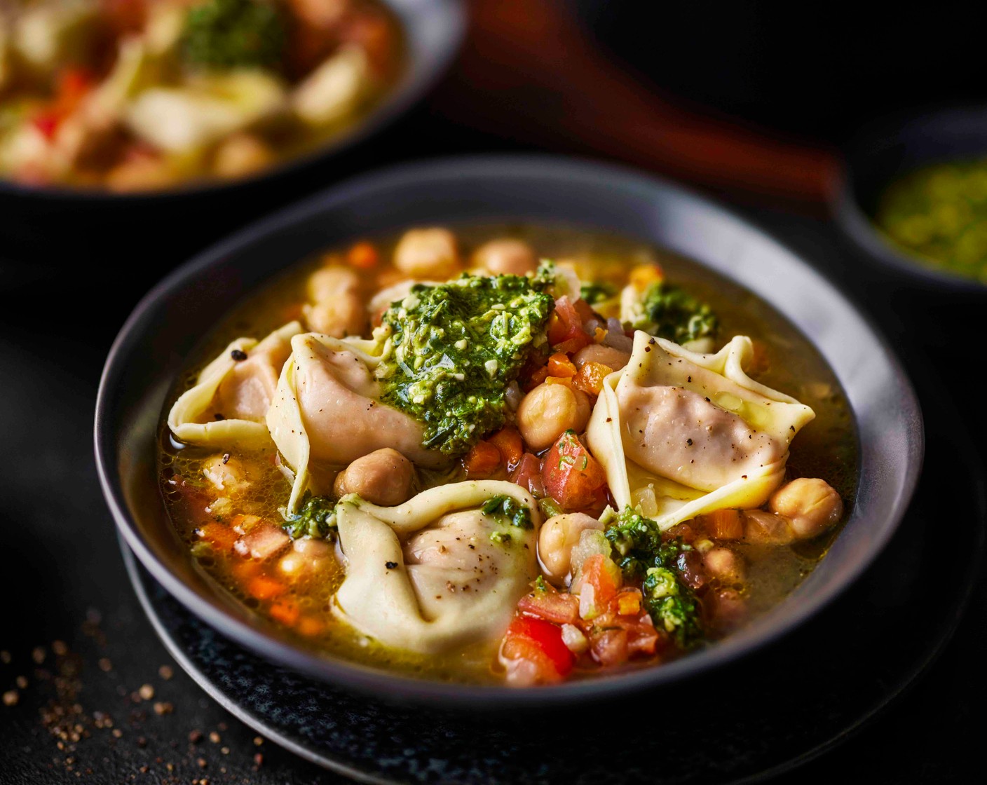 step 5 Ladle into bowls and serve with a dollop of pesto (4 tbsp) on top.