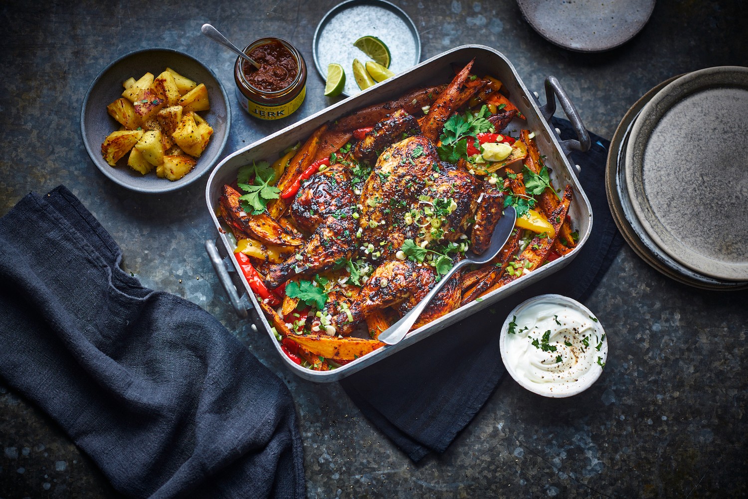 Jerk chicken traybake