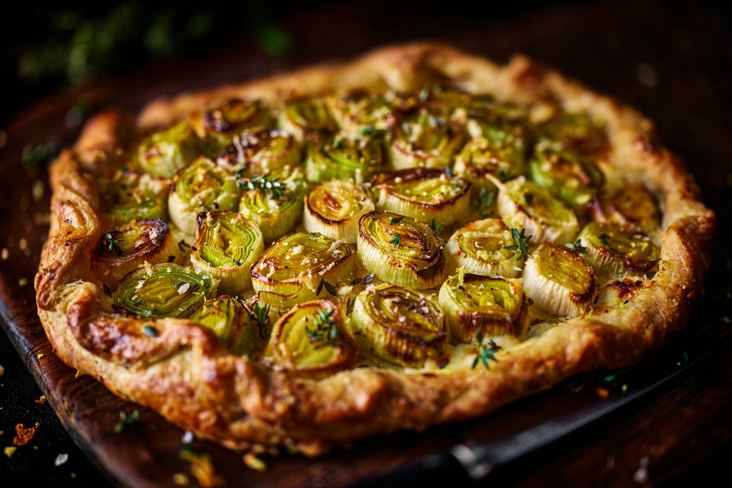 Lemony leek, potato and cheddar galette