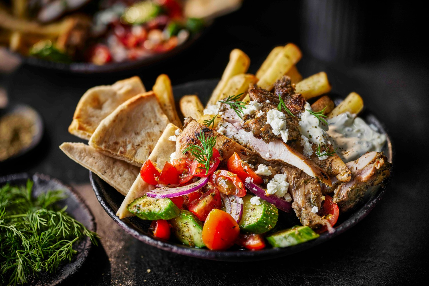 Deconstructed chicken gyros bowls