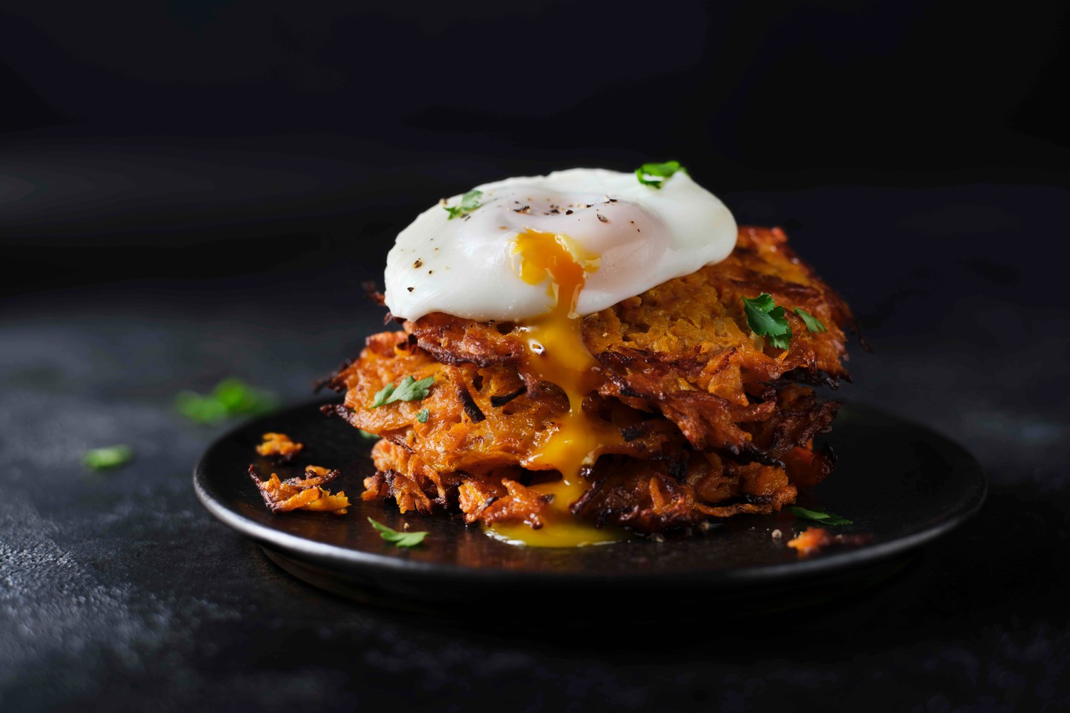 Veggie hash browns with poached eggs