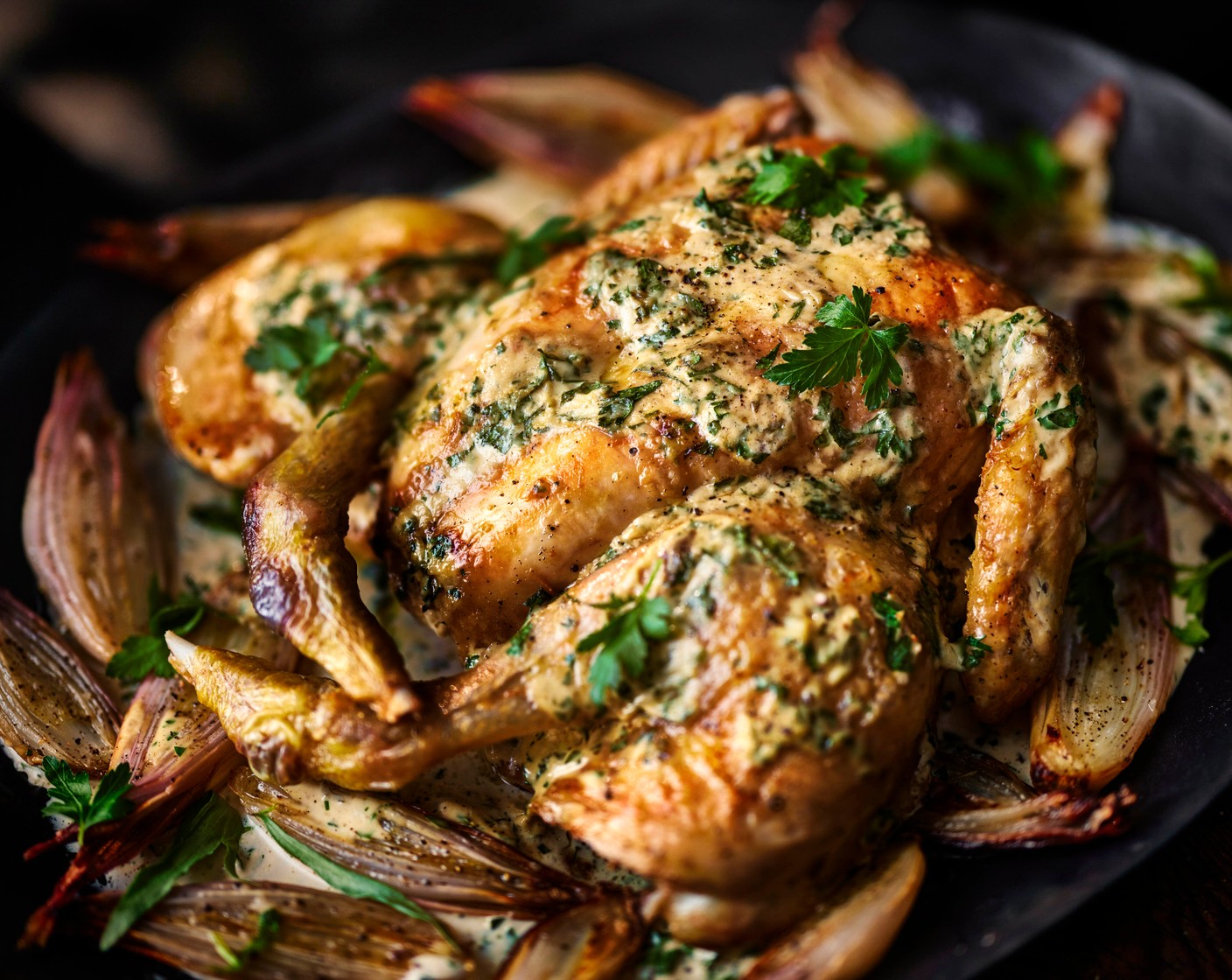 step 6 Remove from the oven and rest for 5-10 minutes before carving and spooning over the creamy tarragon sauce from the roasting tray.