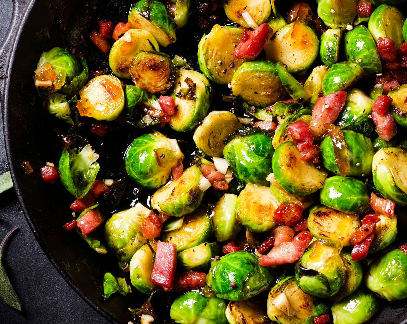 Whisky marmalade glazed sprouts with pancetta