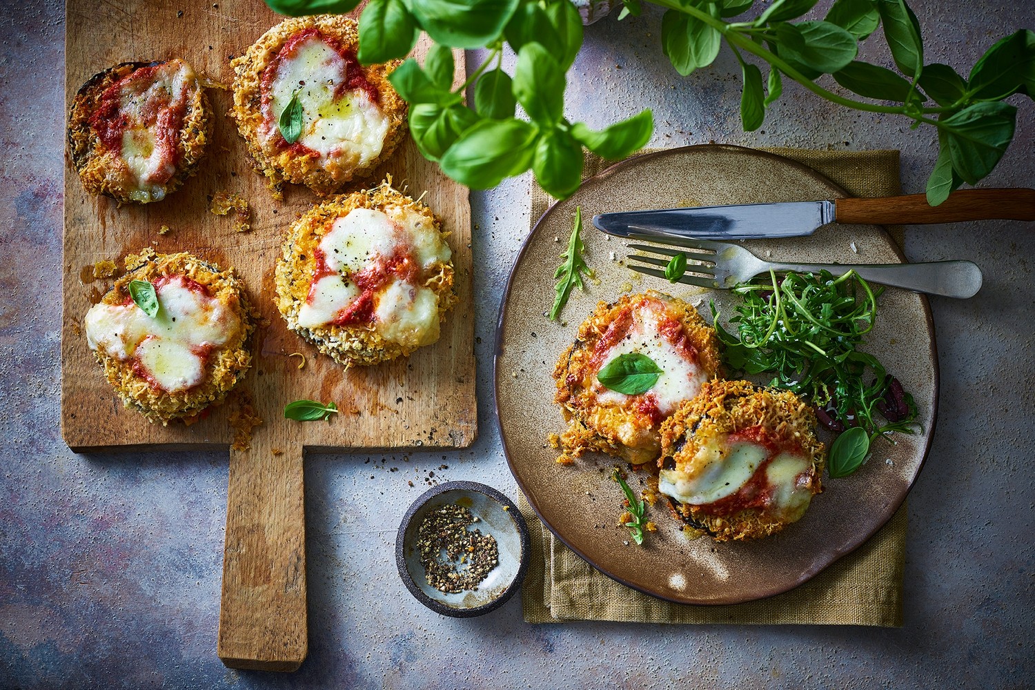 Air fryer aubergine parmigiana bites