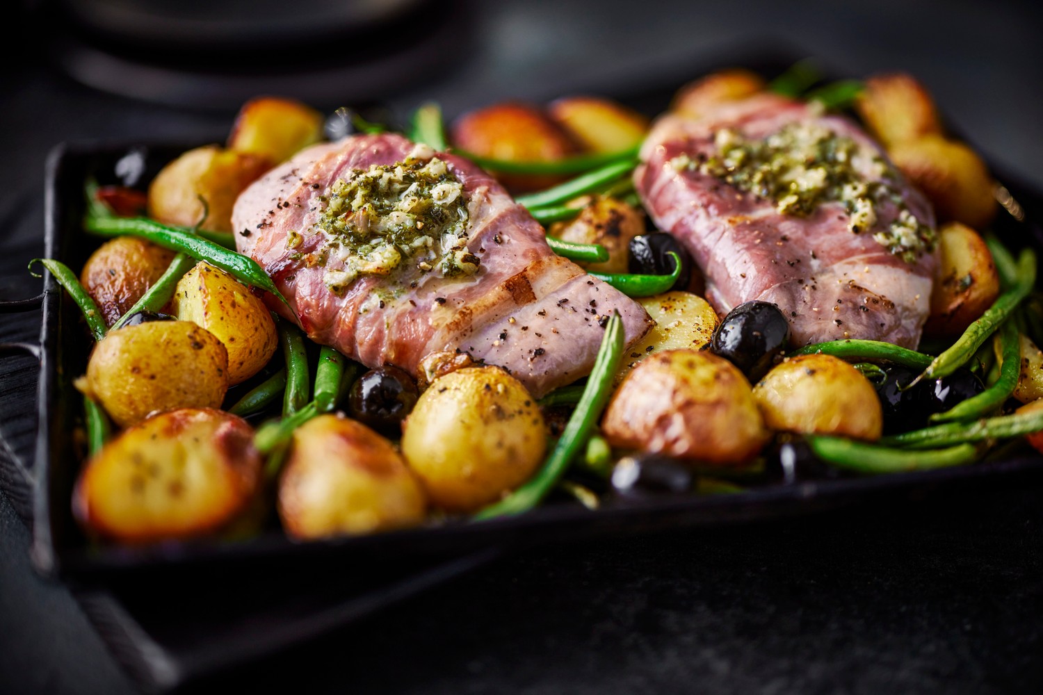 Pork saltimbocca traybake recipe