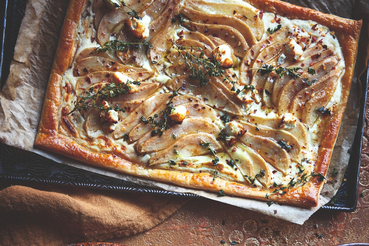 Caramelised pear and goat's cheese tart