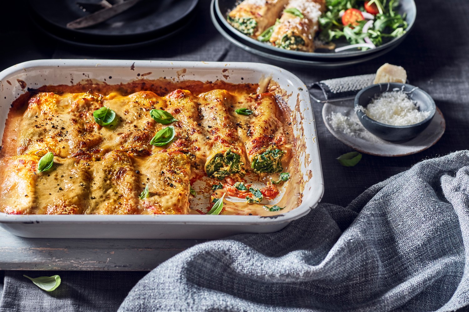 Squash, spinach and ricotta cannelloni