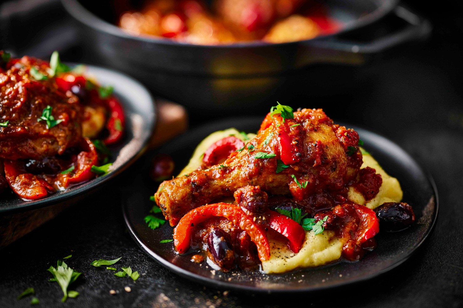 Italian chicken stew with creamy polenta