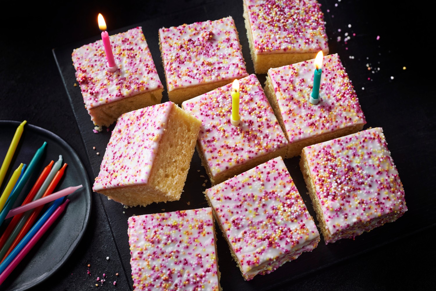 Easy birthday cake traybake with sprinkles