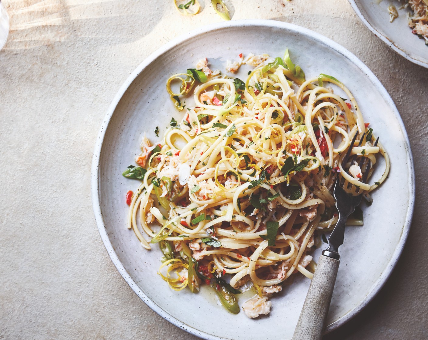 Crab, spring onion and chilli linguine