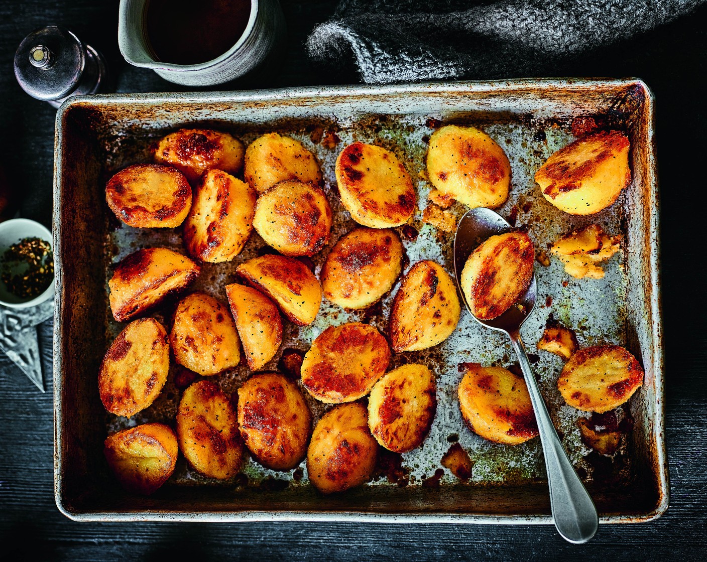 step 5 Cook for 40-45 minutes, basting two to three times, until your potatoes are golden brown and crisp.