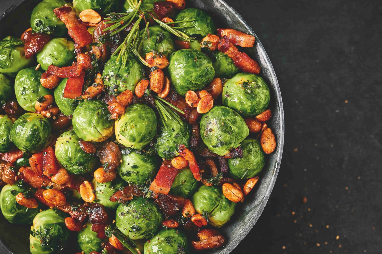 Sprouts with chestnuts, pancetta and garlic butter