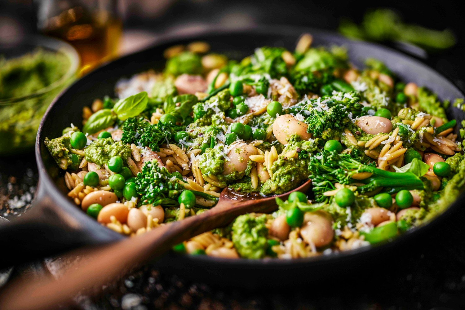 15-minute pea, bean and pesto orzo