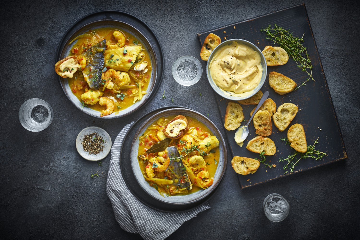 Bouillabaisse, rouille and croutons