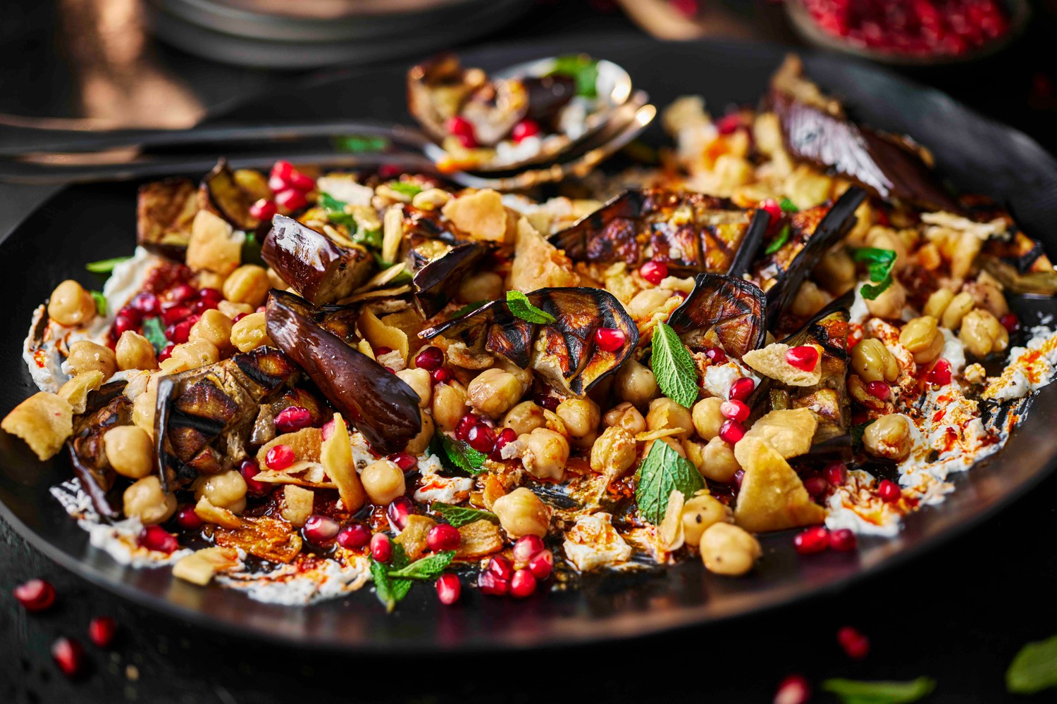 Smoky barbecue aubergine and whipped feta salad recipe