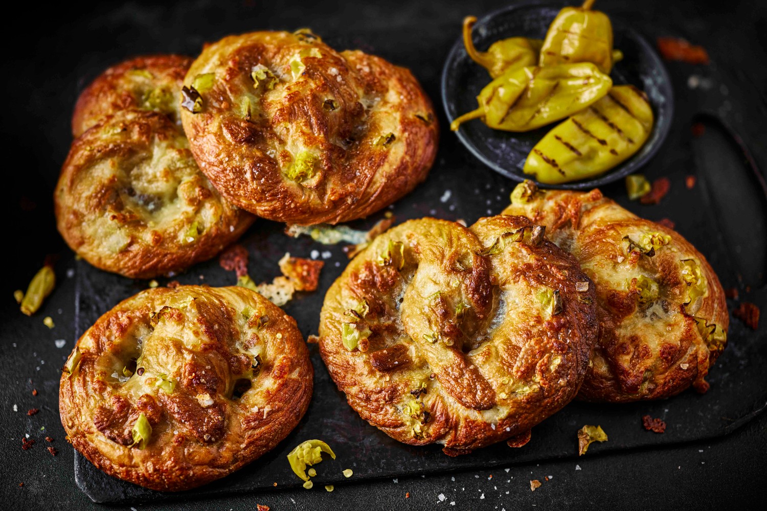 Cheddar and pepperoncini soft pretzels recipe