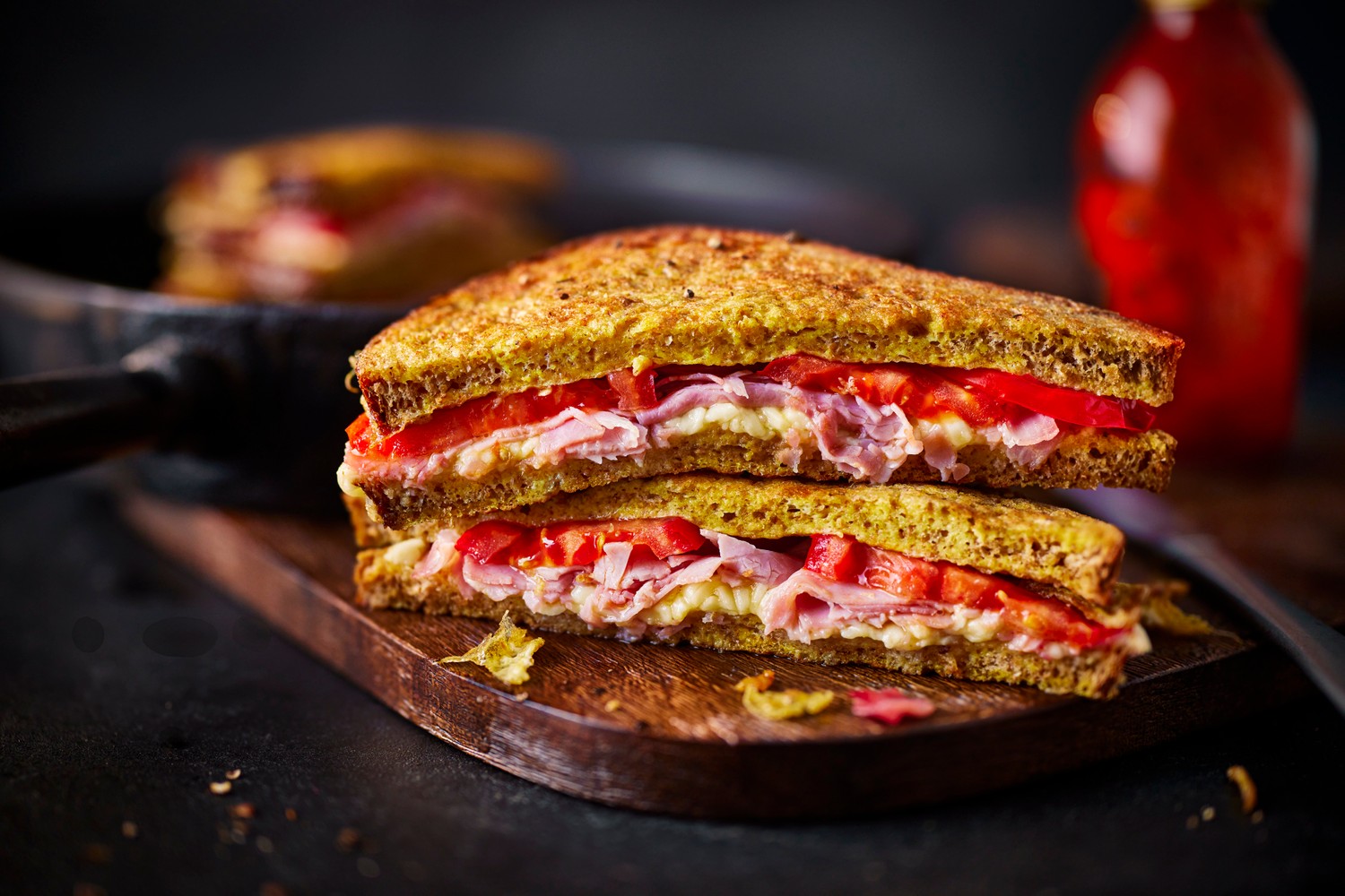 Eggy bread cheese, ham and tomato toasties