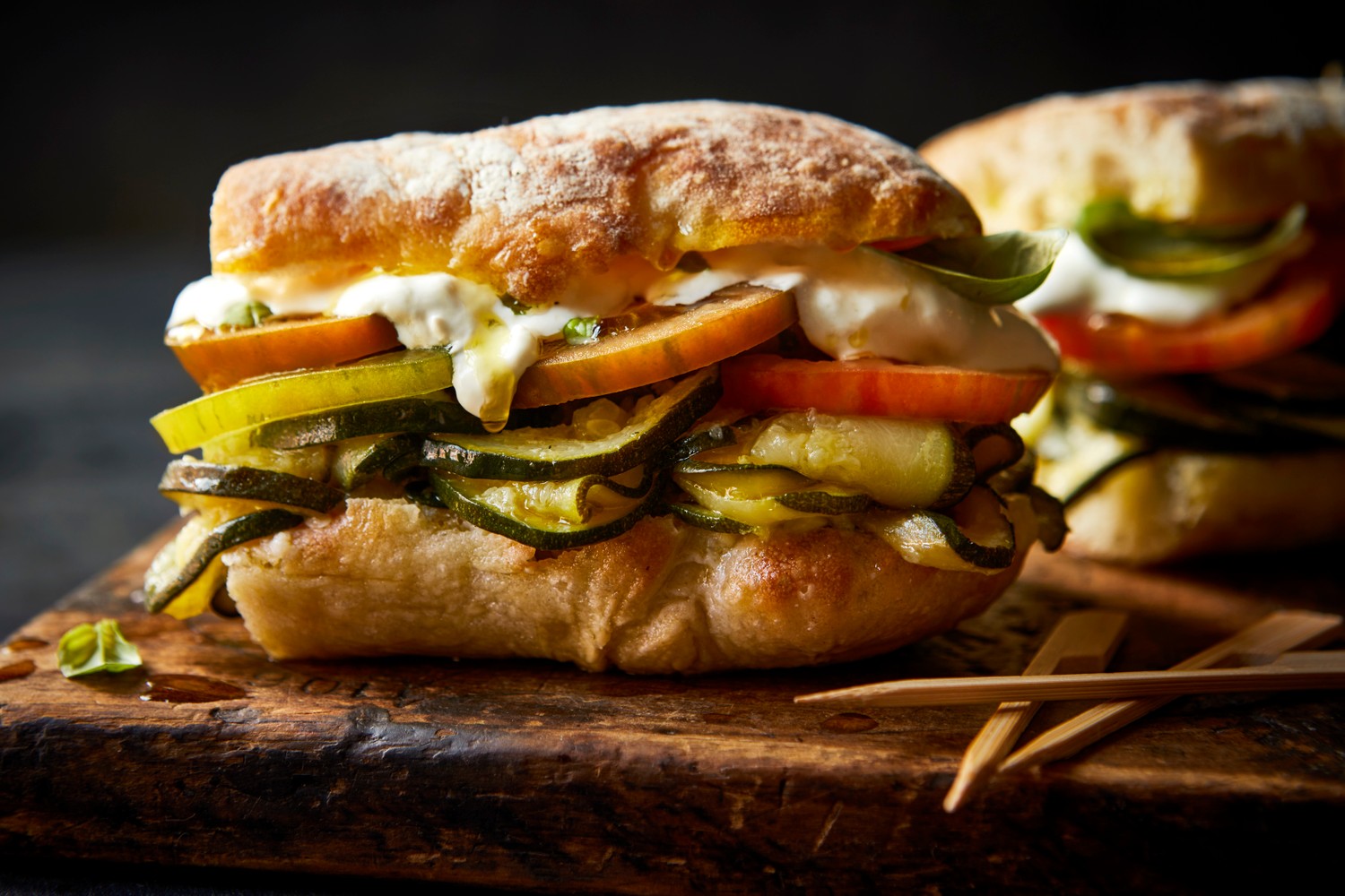 Slow-cooked courgette and stracciatella ciabatta recipe