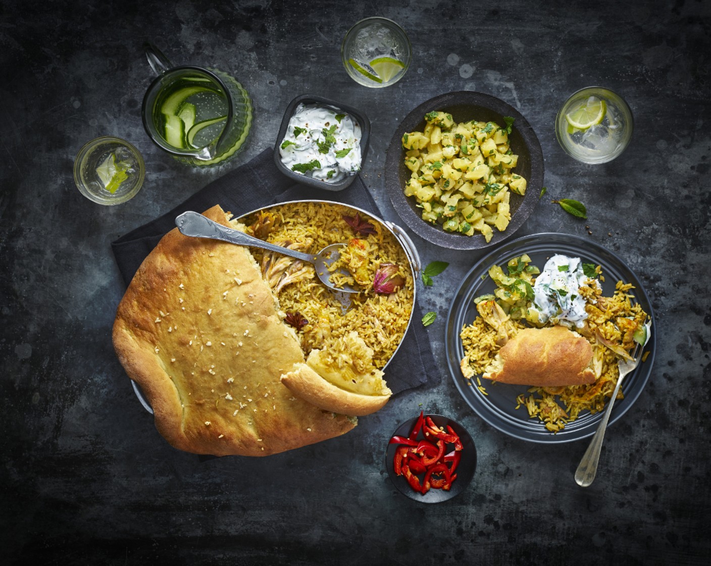 step 14 Divide the pie between serving dishes and serve with the salsa and raita.