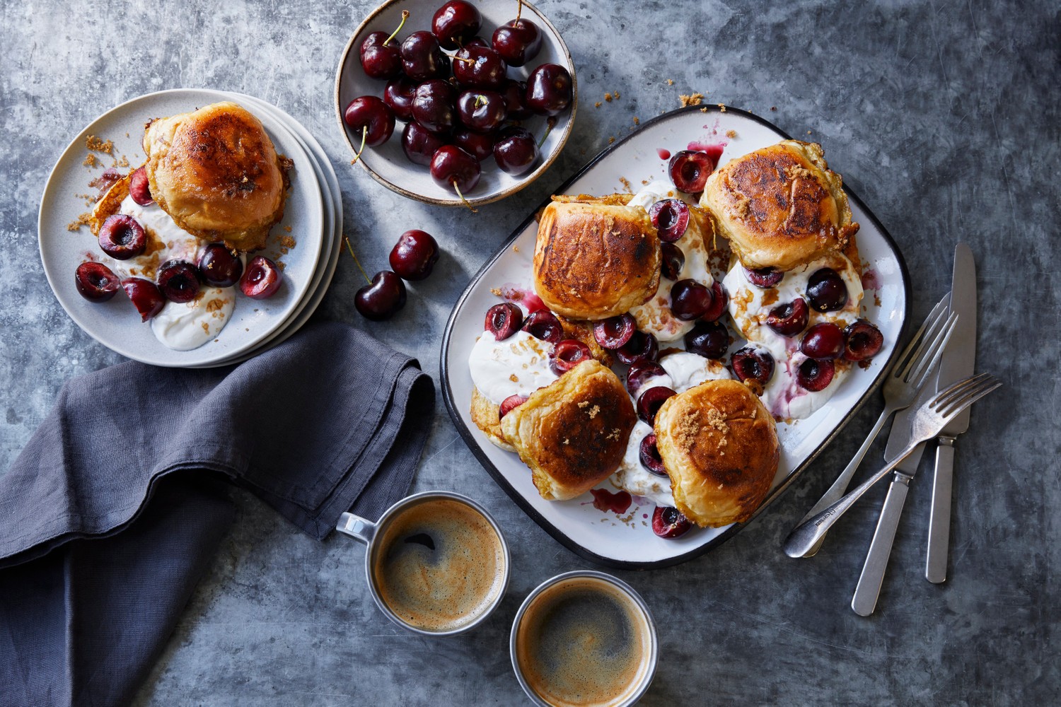 Cherry French toast with crème fraîche